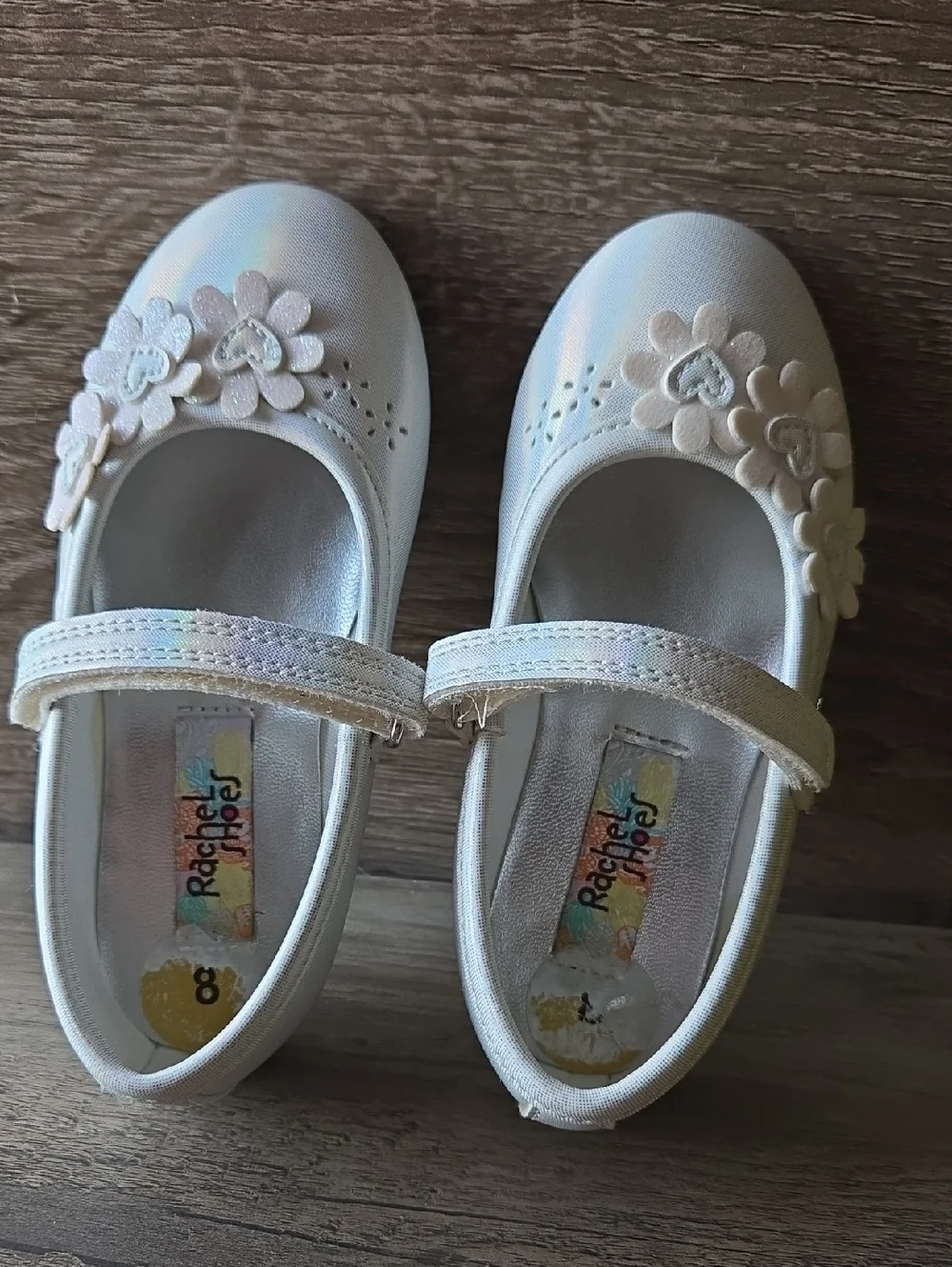 Rachel Shoes White Sparkle Floral Mary Jane For Girl's Size 8
